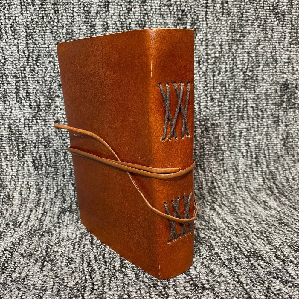 VTG Handmade Leather Bound Journal Notebook Blank Sketchbook Wrap Tie Stitch